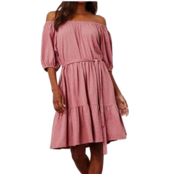 VELVET BY GRAHAM & SPENCER DRESS WOMENS SMALL BLUSH PINK BALOON SLEEVE TIERED. - Picture 1 of 16